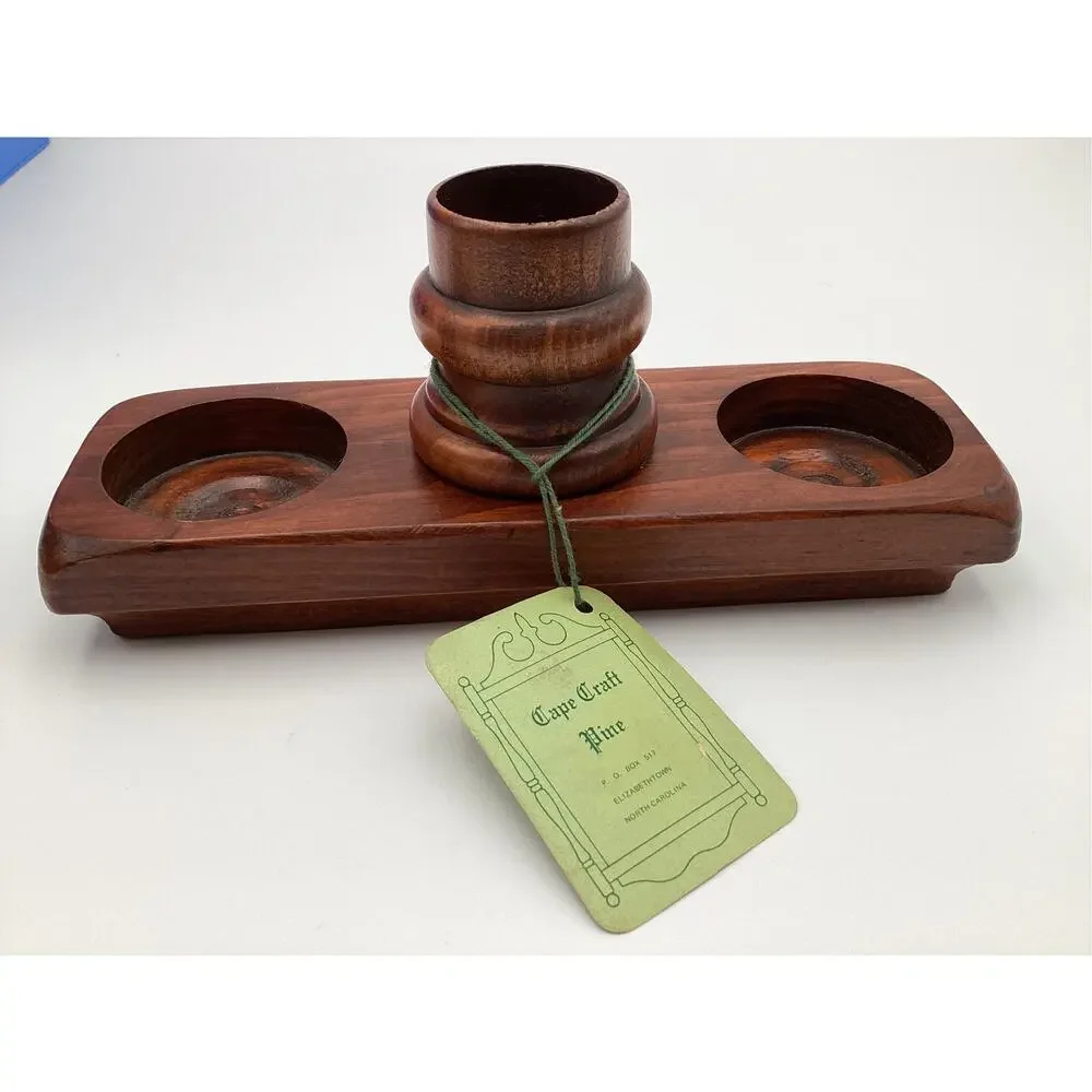 Vntg Cape Craft Pine caddy & toothpick holder danish MCM Salt & Pepper Shakers